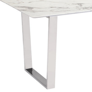 Homeroots 71" White And Silver Marble And Steel Sled Base Dining Table   296147