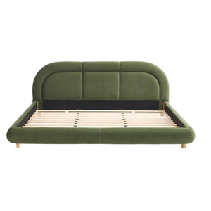English Elm King Curved Velvet Upholstered Low Profile Platform Bed Sculpted Headboard Modern Green W5632P452163