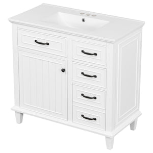 English Elm 36 Inch Bathroom Vanity - Modern Ceramic Sink, Solid Wood Frame, Adjustable Storage & Soft-Close Doors N725P336554K
