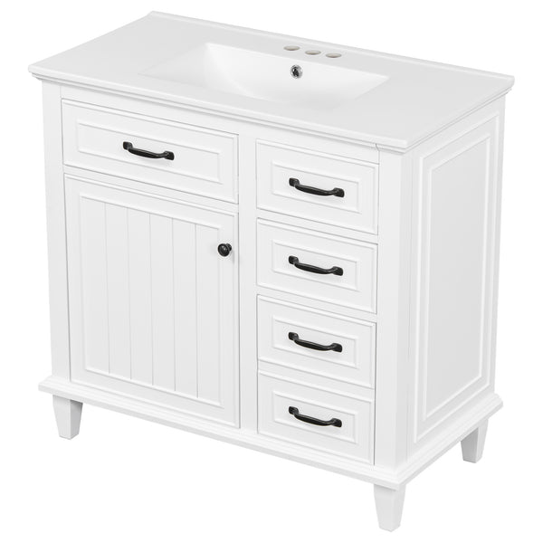 English Elm 36 Inch Bathroom Vanity - Modern Ceramic Sink, Solid Wood Frame, Adjustable Storage & Soft-Close Doors N725P336554K