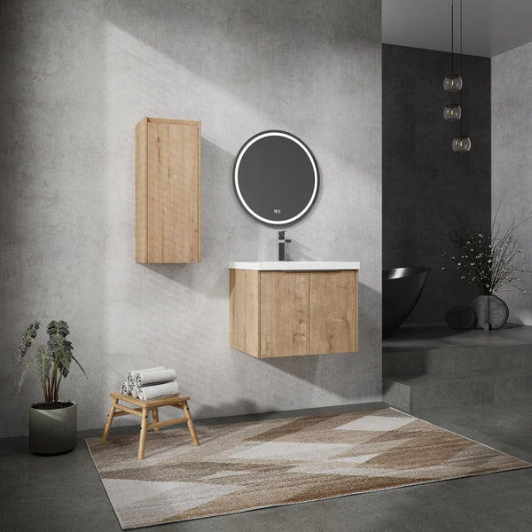 English Elm 24" Wall-Mounted Bathroom Vanity Set With Resin Sink & Side Cabinet – Soft-Close Doors, Modern Design W999S00217