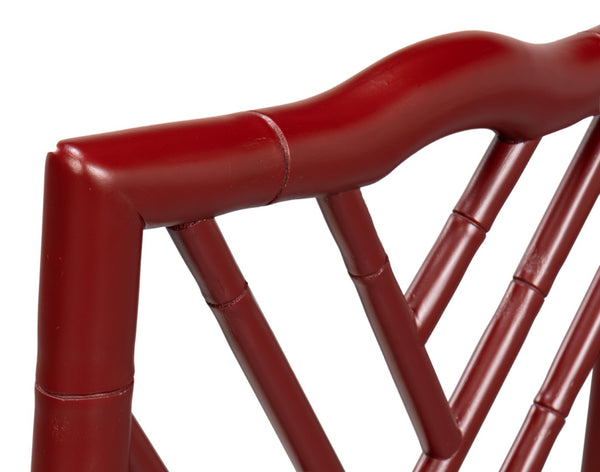 Sarreid Brighton Bamboo Side Chair Set Of 2 - Stylish Red With Birch Frame & White Sailcloth Elegance Red  29619