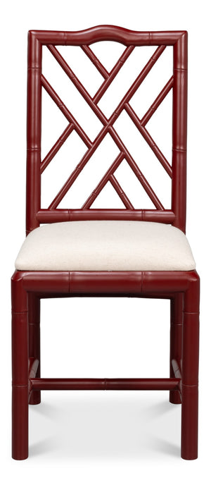 Sarreid Brighton Bamboo Side Chair Set Of 2 - Stylish Red With Birch Frame & White Sailcloth Elegance Red  29619