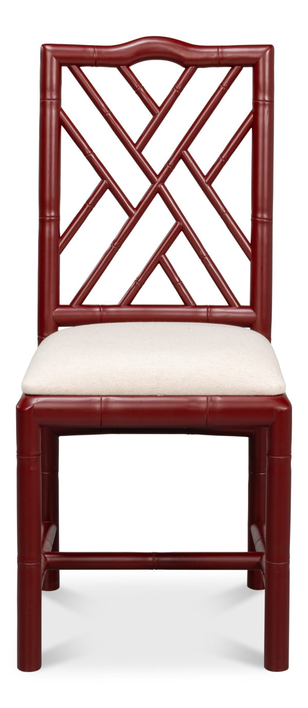 Sarreid Brighton Bamboo Side Chair Set Of 2 - Stylish Red With Birch Frame & White Sailcloth Elegance Red  29619