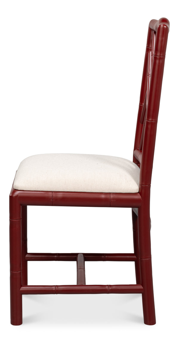 Sarreid Brighton Bamboo Side Chair Set Of 2 - Stylish Red With Birch Frame & White Sailcloth Elegance Red  29619