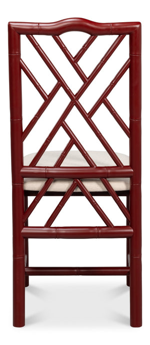 Sarreid Brighton Bamboo Side Chair Set Of 2 - Stylish Red With Birch Frame & White Sailcloth Elegance Red  29619