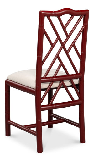 Sarreid Brighton Bamboo Side Chair Set Of 2 - Stylish Red With Birch Frame & White Sailcloth Elegance Red  29619