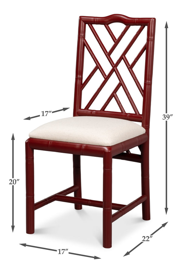 Sarreid Brighton Bamboo Side Chair Set Of 2 - Stylish Red With Birch Frame & White Sailcloth Elegance Red  29619