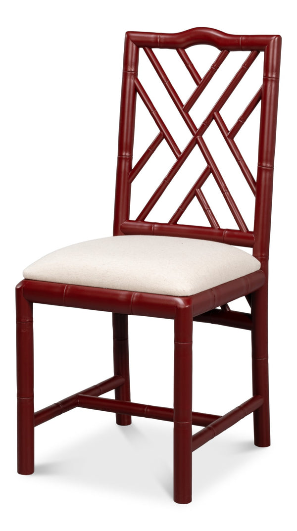 Sarreid Brighton Bamboo Side Chair Set Of 2 - Stylish Red With Birch Frame & White Sailcloth Elegance Red  29619