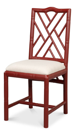 Sarreid Brighton Bamboo Side Chair Set Of 2 - Stylish Red With Birch Frame & White Sailcloth Elegance Red  29619