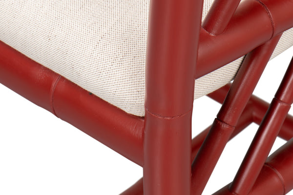 Sarreid Brighton Bamboo Side Chair Set Of 2 - Stylish Red With Birch Frame & White Sailcloth Elegance Red  29619