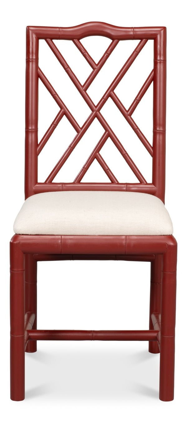 Sarreid Brighton Bamboo Side Chair Set Of 2 - Stylish Red With Birch Frame & White Sailcloth Elegance Red  29619