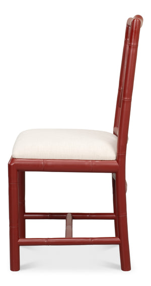 Sarreid Brighton Bamboo Side Chair Set Of 2 - Stylish Red With Birch Frame & White Sailcloth Elegance Red  29619
