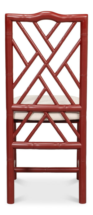 Sarreid Brighton Bamboo Side Chair Set Of 2 - Stylish Red With Birch Frame & White Sailcloth Elegance Red  29619