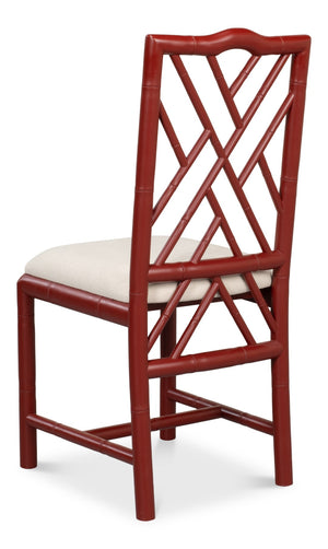 Sarreid Brighton Bamboo Side Chair Set Of 2 - Stylish Red With Birch Frame & White Sailcloth Elegance Red  29619