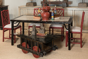 Sarreid Brighton Bamboo Side Chair Set Of 2 - Stylish Red With Birch Frame & White Sailcloth Elegance Red  29619