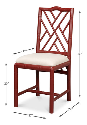 Sarreid Brighton Bamboo Side Chair Set Of 2 - Stylish Red With Birch Frame & White Sailcloth Elegance Red  29619