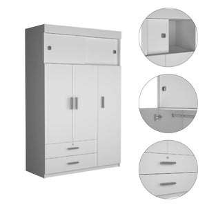 English Elm Tucson White Armoire with Hanging Rod & 2 Large Bottom Drawers, Compact 3-Door Wardrobe Design B128S00095