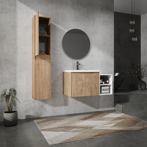 English Elm 36" Wall-Mounted Bathroom Vanity Set With Sink, Side Cabinets, Soft Close Doors & Ample Storage W999S00225