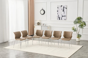 English Elm Dark Oil Waxed Faux Leather Dining Chair Set with Diamond Tufted High Back Metal Legs W3493P444869