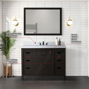 English Elm Brown Bath Vanity 48" W x 22" D with Cultured Marble Top, Matte Black Faucet & 44" Mirror, Durable B2731S01339