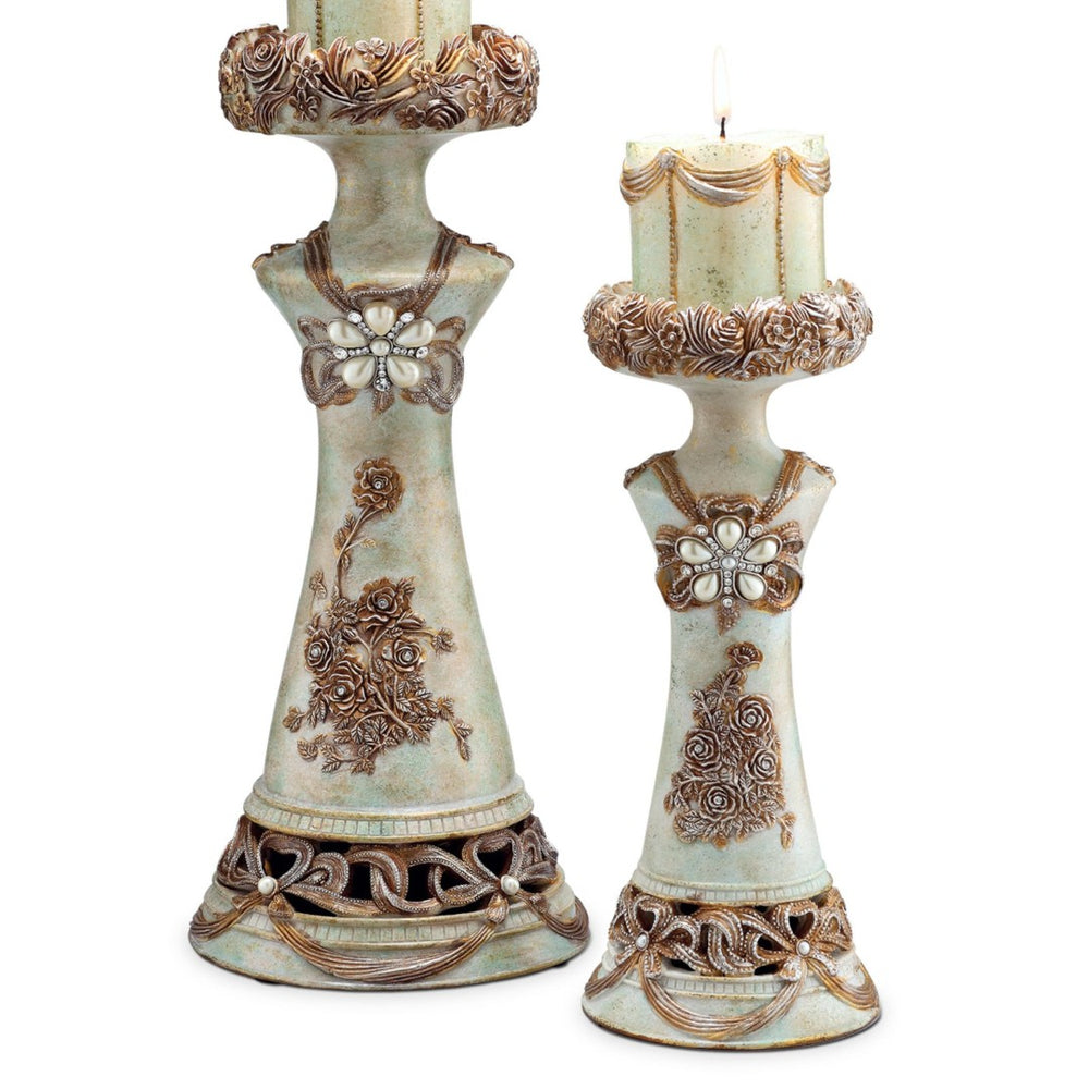 English Elm 11.75" Polyresin Rose Candleholder Set Vintage Romantic Mantel Decor with Bronze Accents B072116536