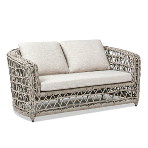 English Elm Jennifer Taylor Home - Everly 63.5" Woven Frame Barrel Loveseat Sofa in Oat Beige – Olefin Rope, Quick-Dry Cushions B2719P245983
