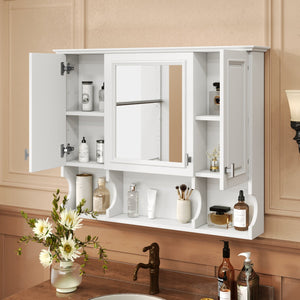 English Elm 35'' Modern Wall-Mounted Medicine Cabinet with Mirror, Hidden Storage and Open Shelves for Bath White N710P209443K