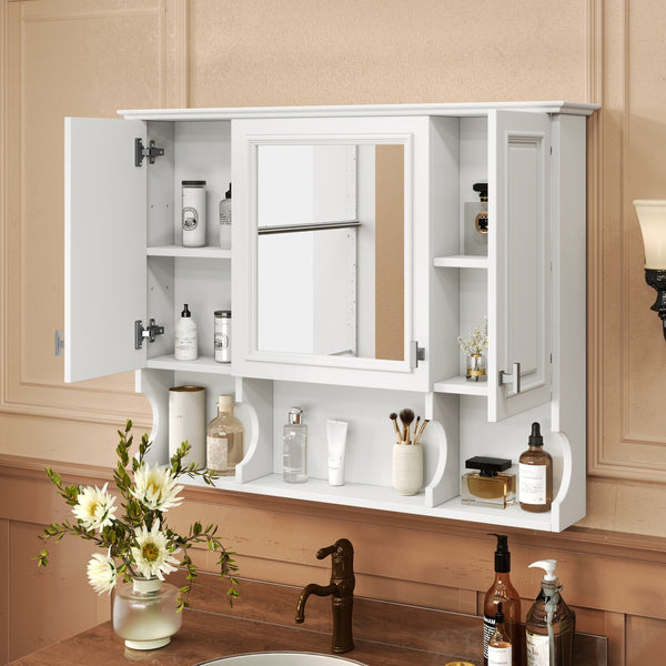 English Elm 35'' Modern Wall-Mounted Medicine Cabinet with Mirror, Hidden Storage and Open Shelves for Bath White N710P209443K