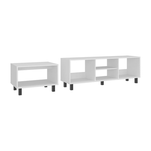 English Elm 2pc Millville White Living Room Set with Coffee Table and Four Shelf Media Rack B092P474484