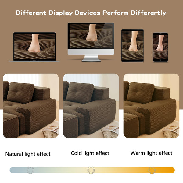 English Elm 117" Modern Modular Sectional Sofa - Plush Corduroy 3-Seater Couch, No Assembly, Stylish & Comfortable W714S01503