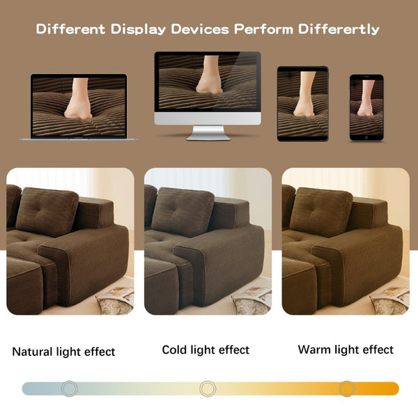 English Elm Modern Corduroy Sectional Sofa Deep Seat V Shape Tufted Couch with Movable Ottoman Brown W714S01576