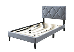English Elm Twin Velvet Upholstered Bed with Adjustable Headboard, Diamond Tufted Design & 12-Slat Support System Grey 46 L x 29 W x 6 H B011P190162