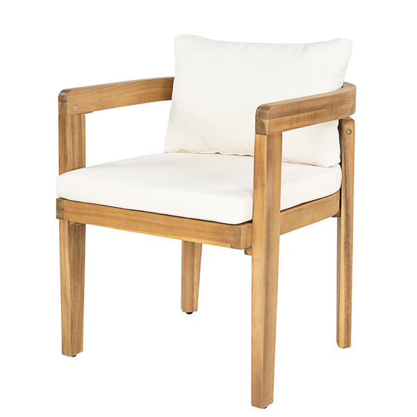 English Elm Patio Acacia Wood Armchair Set Cushioned Resort Style Outdoor Dining Seating Pair N772P378685T