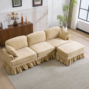 English Elm 103.15'' Chenille L-shaped Sectional Sofa with Detachable Pleated Skirt and Ottoman Khaki W3612S00045