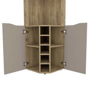 English Elm Grace Corner Bar Cabinet with Wine Rack Stemware Hanging and Concealed Shelving Storage B128S00214