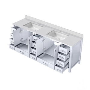 English Elm White Double Bath Vanity 84 in W x 22 in D with White Quartz Top, Solid Wood, Soft-Close Drawers and Ample Storage B2731P258968