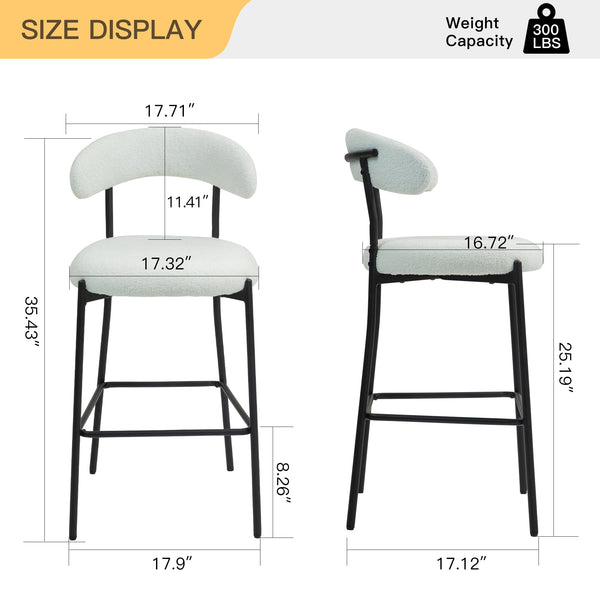 English Elm 26'' Modern Counter Height Bar Stools In Snow Fabric With Durable Black Powder-Coated Base & Footrest W2215P196282