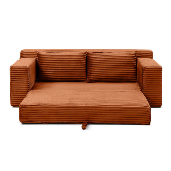 English Elm Memory Foam Cloud Loveseat with Pull-Out Bed, Convertible Floor Sofa Bed for Small Spaces and Guests Orange W2677P395124