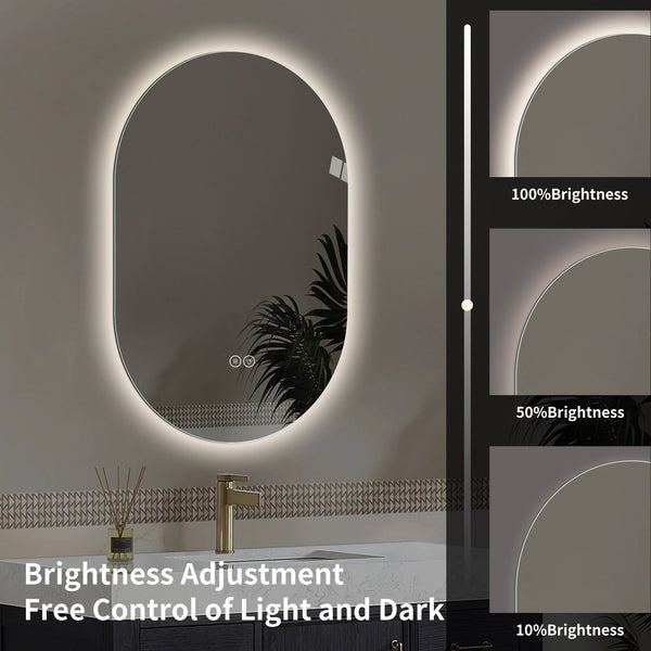 English Elm 48*30 Smart LED Touch Mirror Antique Silver – Anti-Fog, Shatter-Resistant Vanity Mirror with 3 Color Temps and Dimmable Lighting W2709P380618