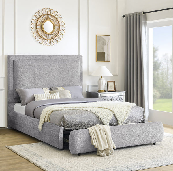 English Elm 1Pc Queen Size Luxurious Chenille Upholstered Bed Frame With High Padded Headboard & Hidden Storage B2741S00544