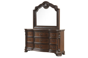 English Elm Traditional 4-Pc King Bedroom Set: Elegant Walnut Finish, Intricate Carvings & Ample Storage Solutions B009S01351-GIGA