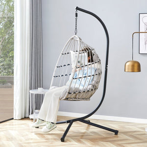 English Elm Grheavy-duty Iron Egg Chair Pe Rattan Woven Swing Seat for Patio or Living Room W2920P281903