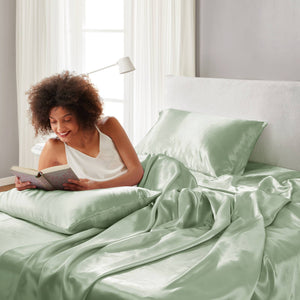 English Elm 4 Luxury Satin Twin Sheet Set - 100% Polyester, Soft Smooth 90g Finish, Deep Pocket Fit & Breathable Comfort Sage 11.81 L x 9.84 W x 3.15 H B035P319699