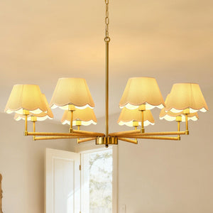 English Elm 8-light Gold Rope Wrapped Fabric Shade Chandelier for Dining and Living Rooms W5008P391581