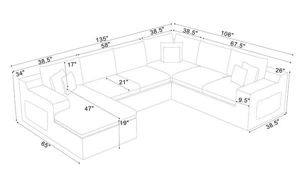 English Elm Coffee-bean Curved Upholstered Sectional with Self-expanding Setup for Large Living Rooms Light Gray B2748S00065