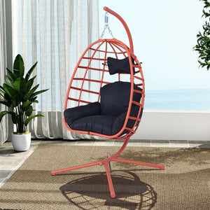 English Elm Egg Hanging Chair with Stand Pe Rattan Swing Seat Washable Cushion Patio Bedroom T5880P497443