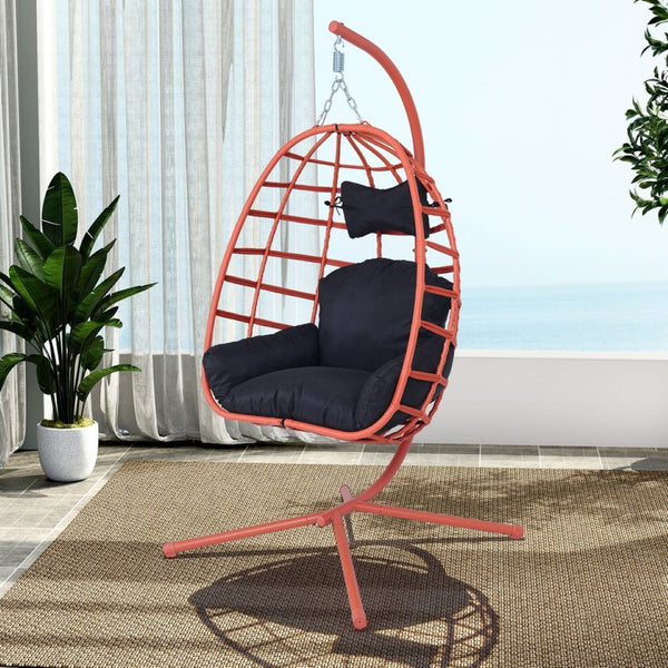 English Elm Egg Hanging Chair with Stand Pe Rattan Swing Seat Washable Cushion Patio Bedroom T5880P497443