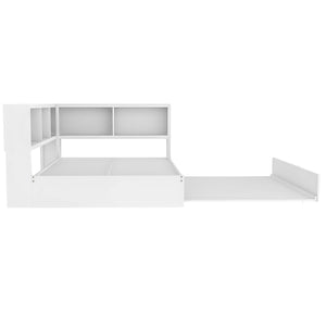 English Elm Metal Full Size Daybed with Trundle, Built-In Storage Cabinets & USB Ports for Small Rooms White DL001523AAK