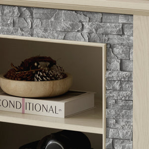 English Elm 58" Modern TV Stand with Faux Stone Top, 6 Cable Cutouts, Ample Adjustable Storage for 75" TVs White W2275P342693